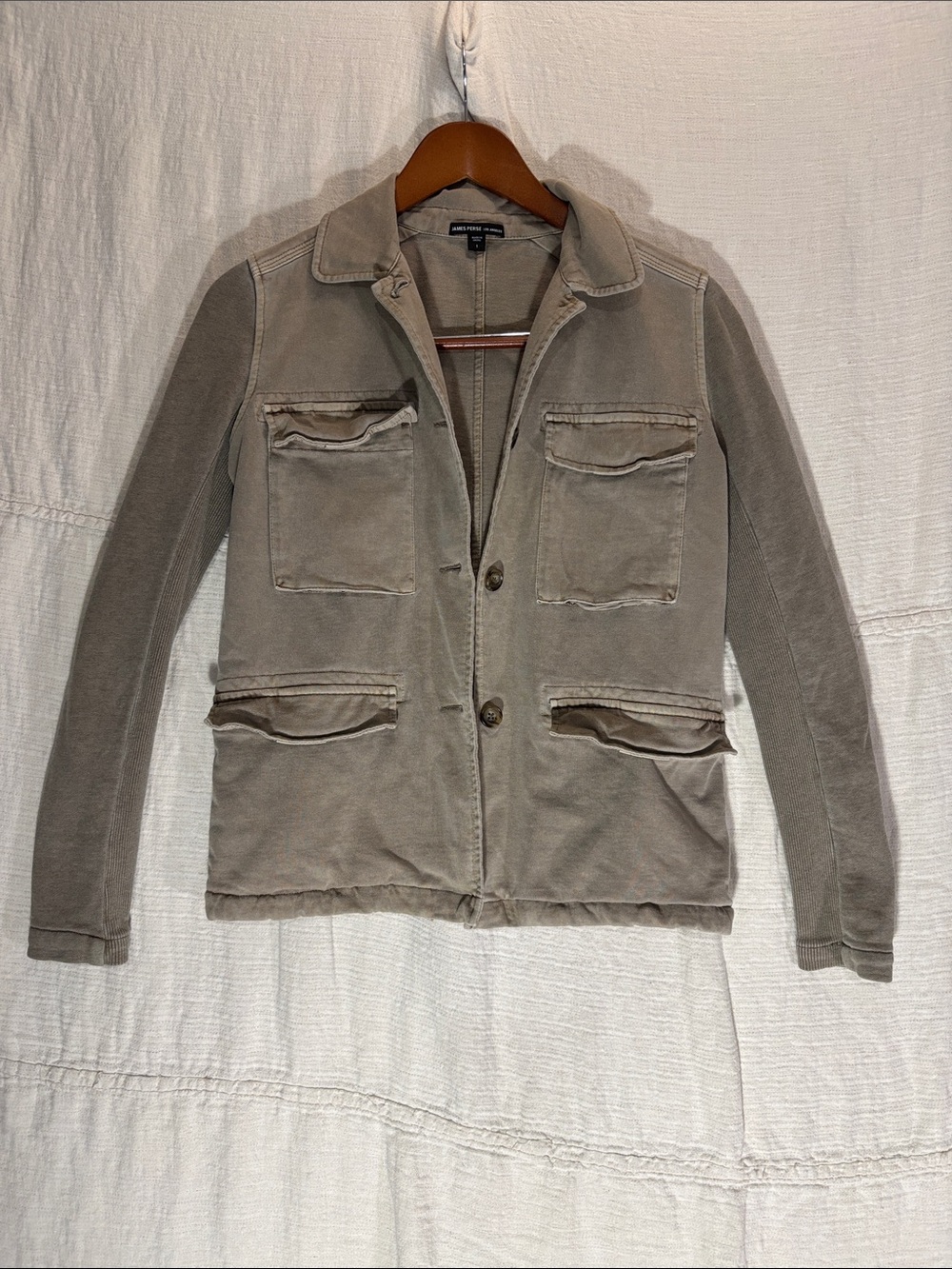 James Perse Mixed Media Surplus Utility Jacket Marsh Green Cotton Size 1 Small - Picture 1 of 7